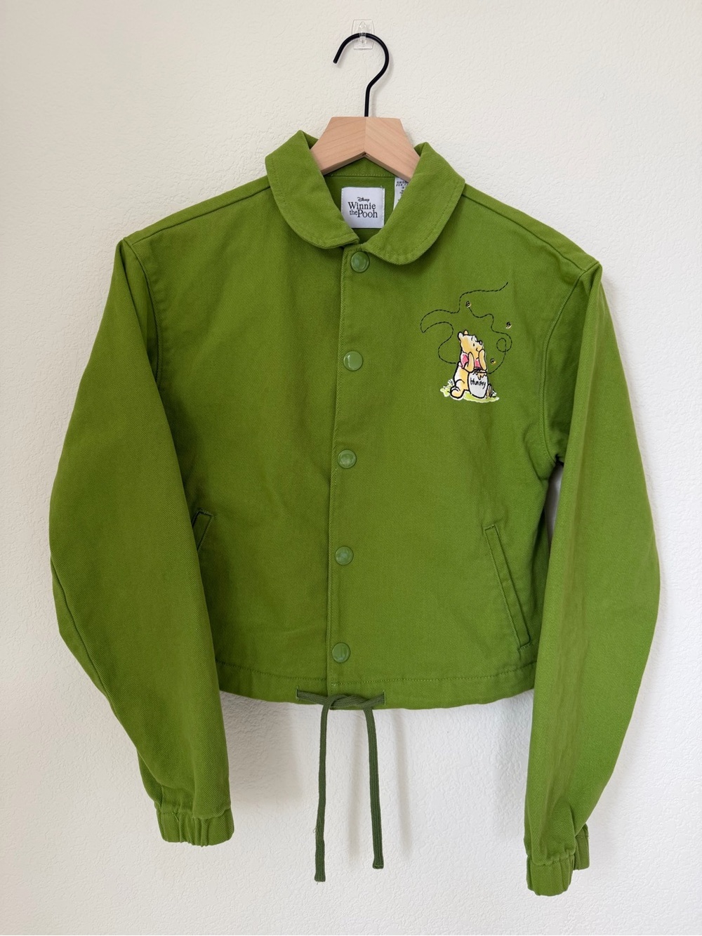 Disney Winnie The Pooh Cropped Denim Jacket Embroidered Hunny Bear Size XS Rare
